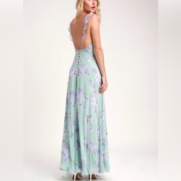 Lulu’s Mint Green Floral Spaghetti Strap Maxi Dress Size M Wedding, Party, Prom - Picture 3 of 12
